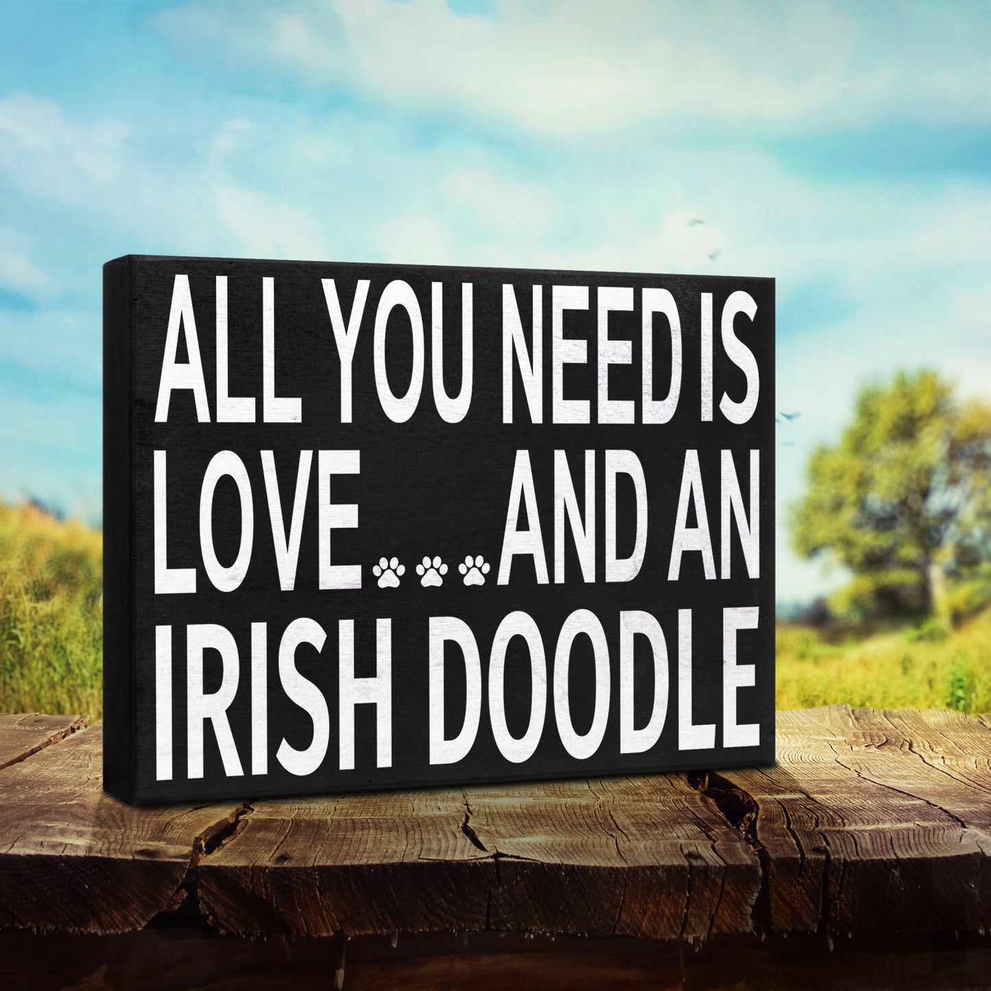 JennyGems All You Need is Love and an Irish Doodle Wooden Sign, Irish Doodle Gifts, Irish Doodle Dog, Shelf Decor and Wall Hanging, Made in USA