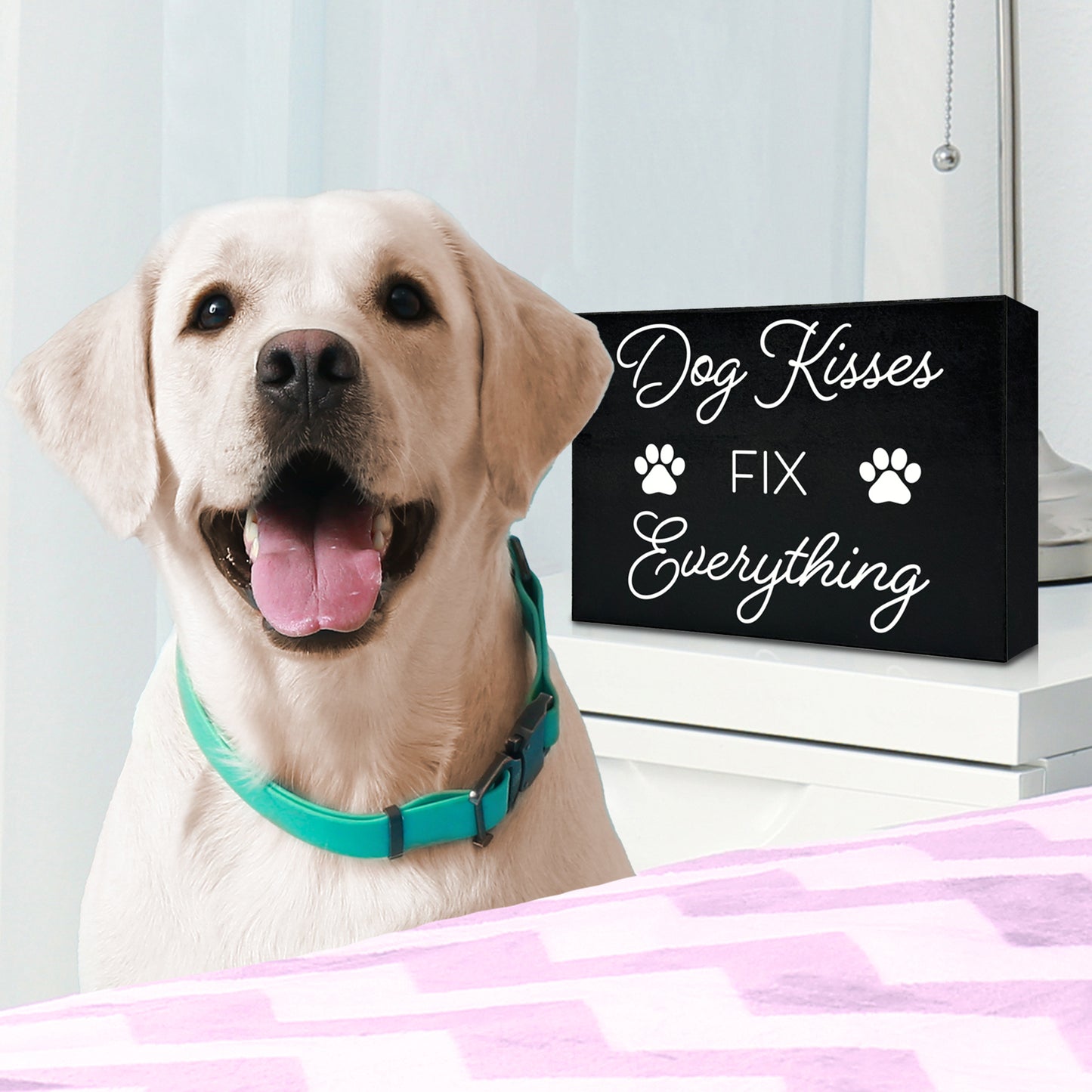 JennyGems Dog Kisses Fix Everything, 8x6 Box Sign, Dog Mom Gifts For Women, Dog Supplies, Dog Gifts, Dog Decor, Made in USA