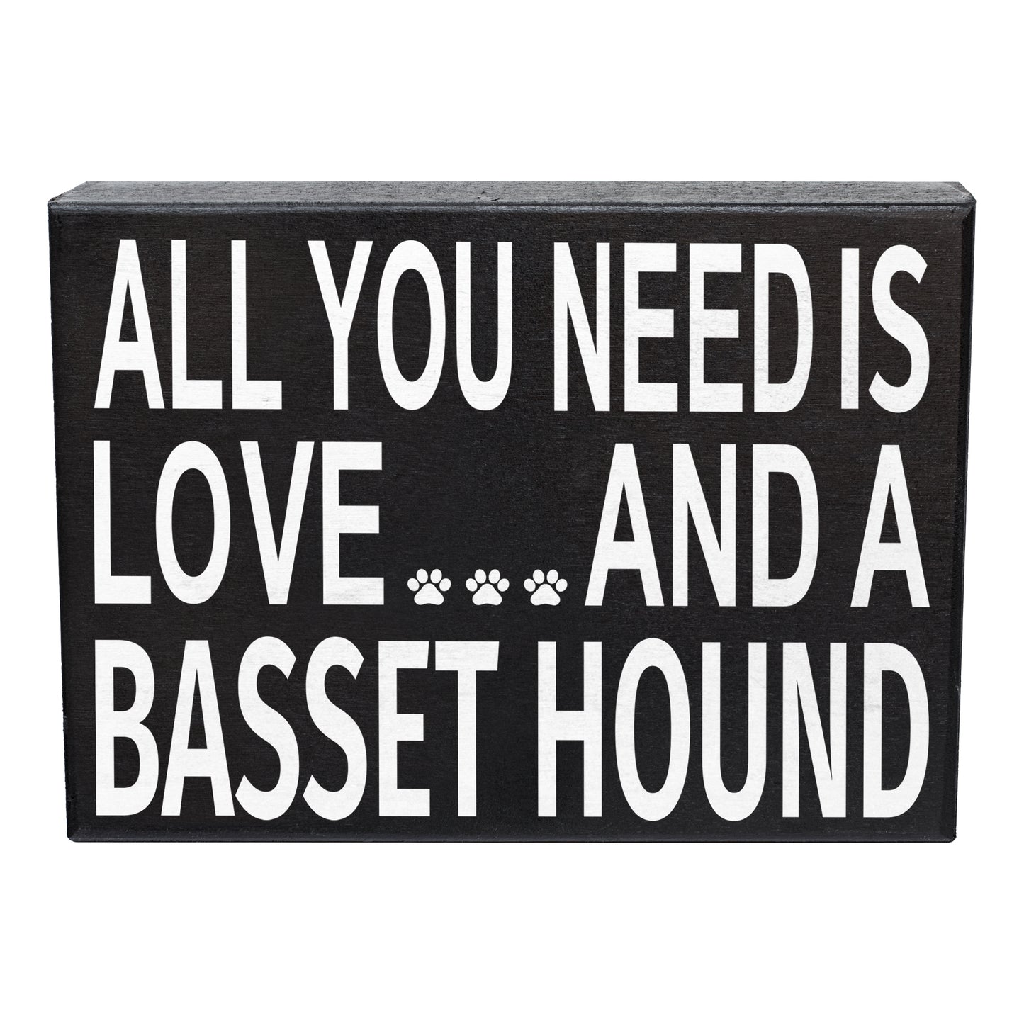 JennyGems - All You Need is Love and a Basset Hound- Wooden Stand Up Box Sign - Basset Hound Gift Series, Basset Hound Moms, Basset Hound Lovers, Shelf Knick Knacks