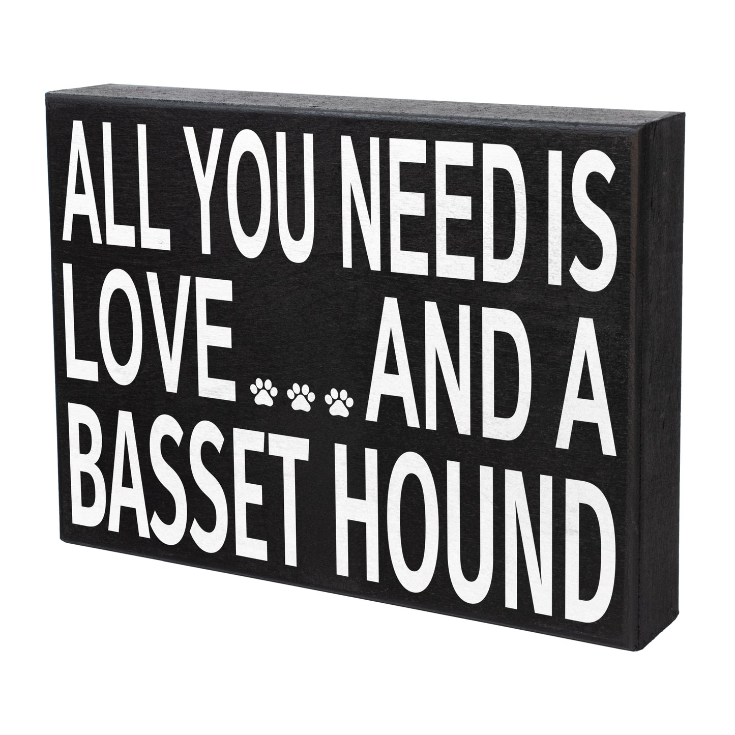 JennyGems - All You Need is Love and a Basset Hound- Wooden Stand Up Box Sign - Basset Hound Gift Series, Basset Hound Moms, Basset Hound Lovers, Shelf Knick Knacks