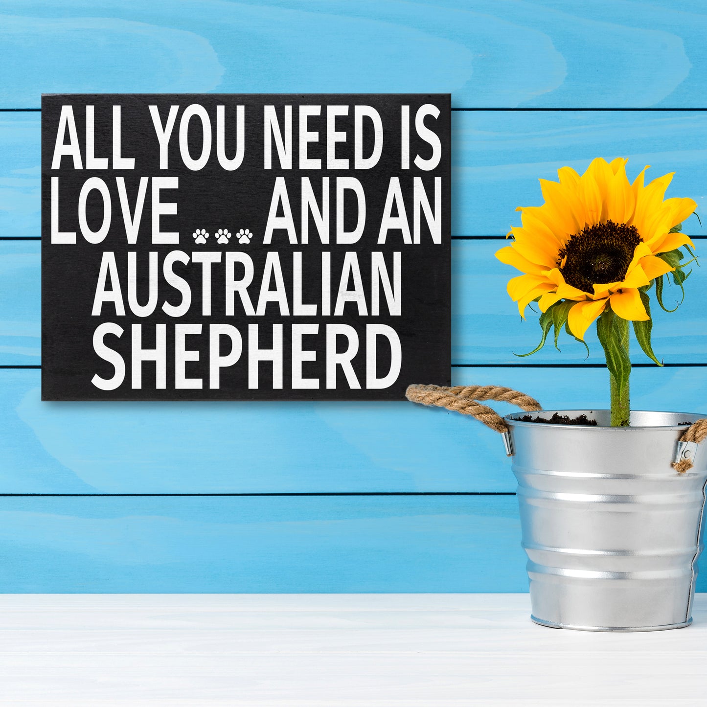 JennyGems All You Need is Love and an Australian Shepherd, Stand Up Wood Box Sign, Australian Shepherd Home Decor, Aussie Dog
