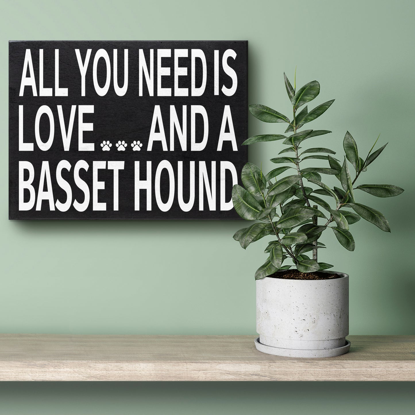 JennyGems - All You Need is Love and a Basset Hound- Wooden Stand Up Box Sign - Basset Hound Gift Series, Basset Hound Moms, Basset Hound Lovers, Shelf Knick Knacks