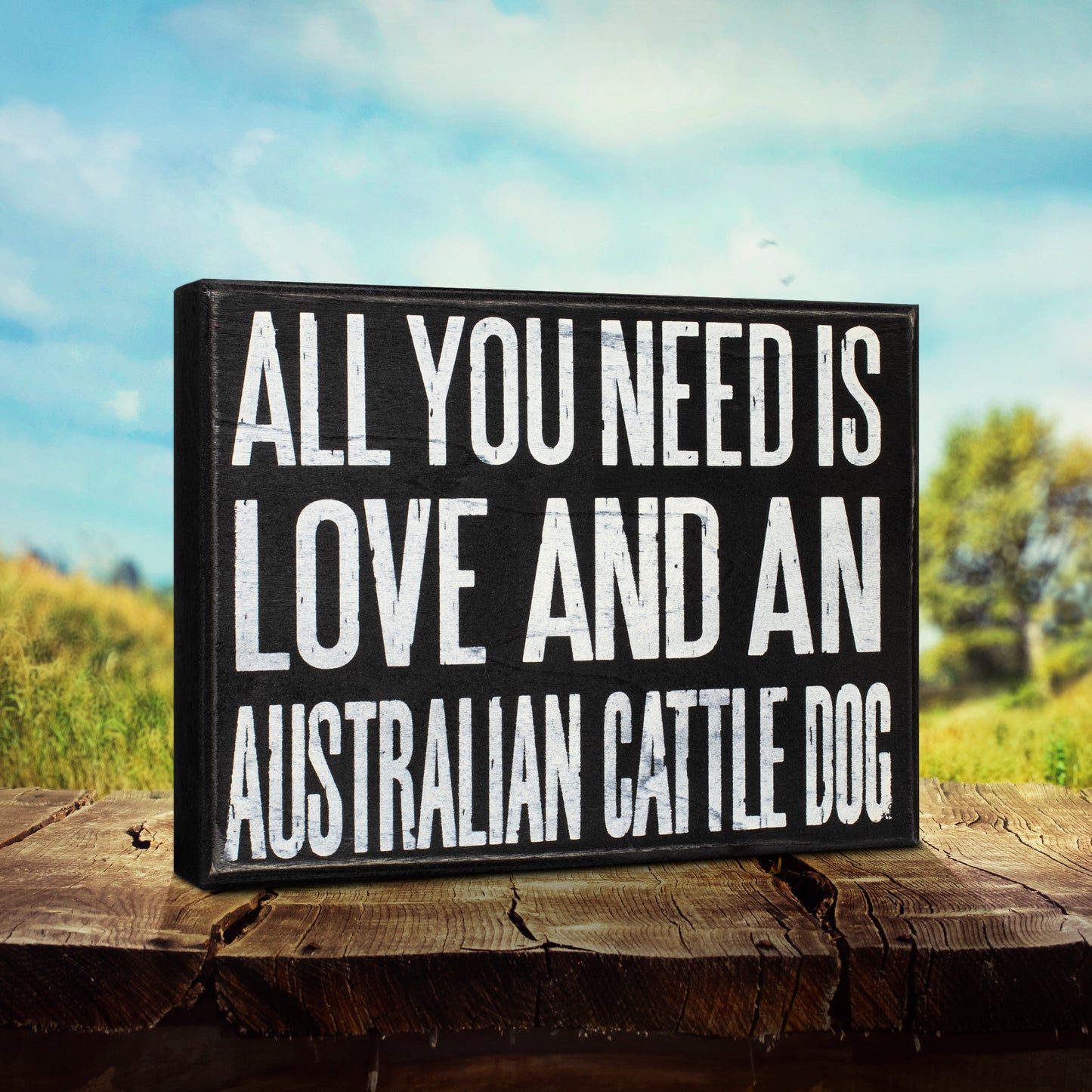 JennyGems All You Need is Love and an Australian Cattle Dog - Stand Up Wooden Box Sign - Australian Cattledog Home Decor - Blue Heeler Decorations and Accessories - Dog Artwork, Heeler Mom, Queensland