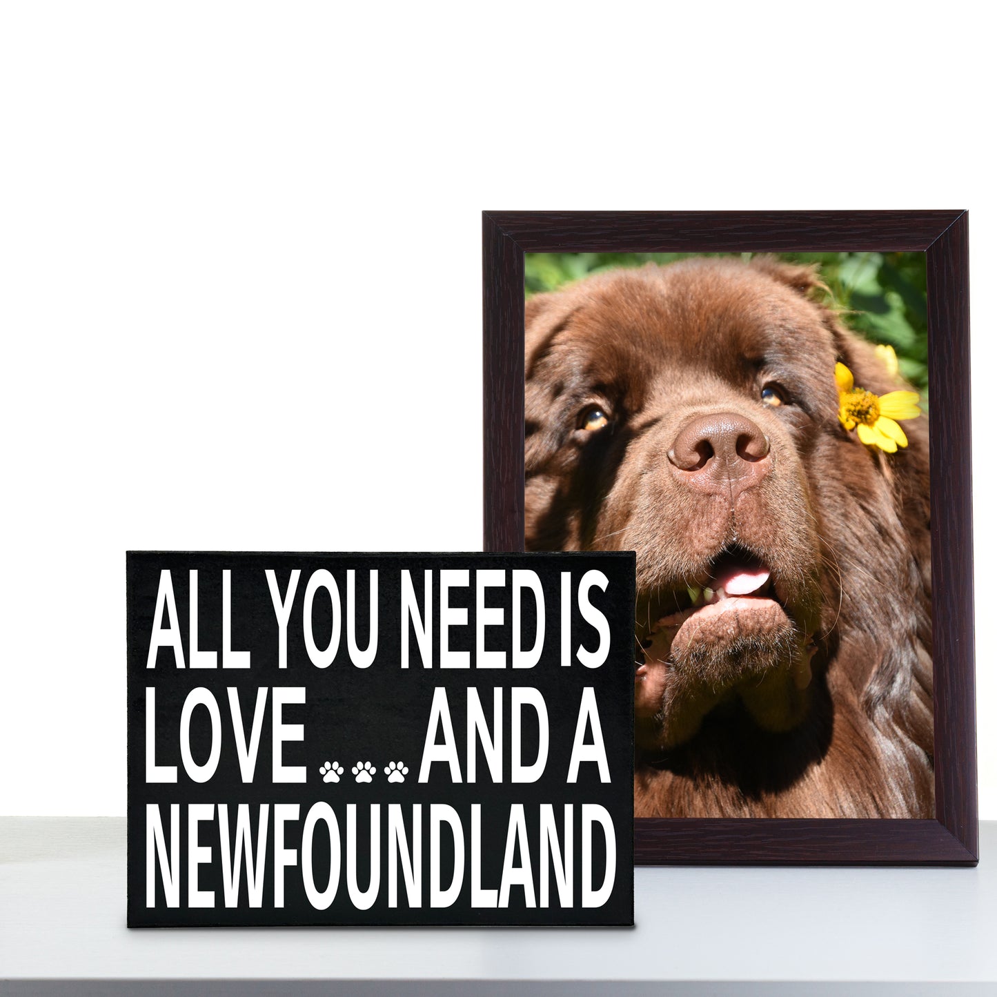 JennyGems All You Need is Love and a NewFoundland Dog | Wooden Stand Up Box Sign | Newfie Dog | New Foundland Gift Series | Newfie Moms