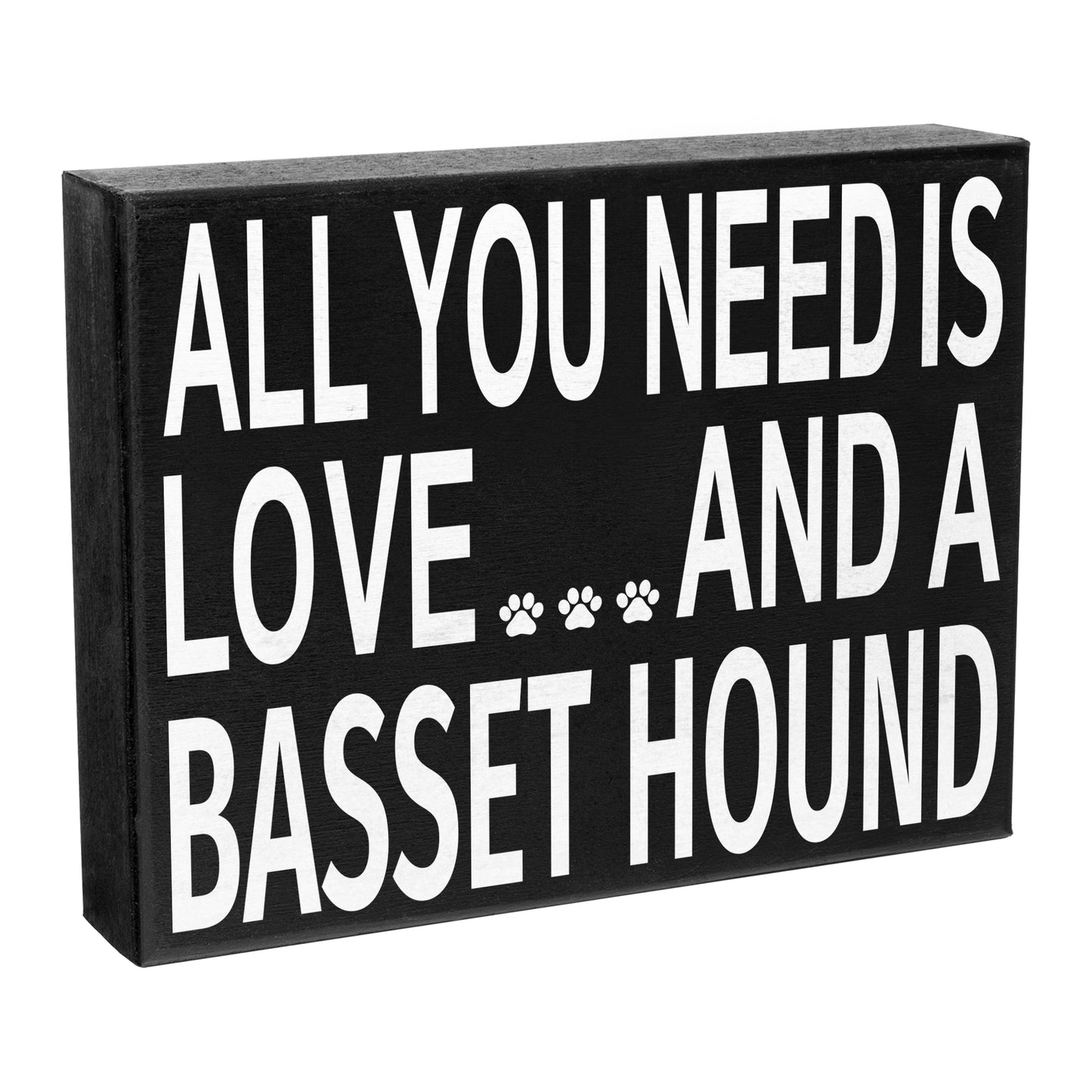 JennyGems - All You Need is Love and a Basset Hound- Wooden Stand Up Box Sign - Basset Hound Gift Series, Basset Hound Moms, Basset Hound Lovers, Shelf Knick Knacks