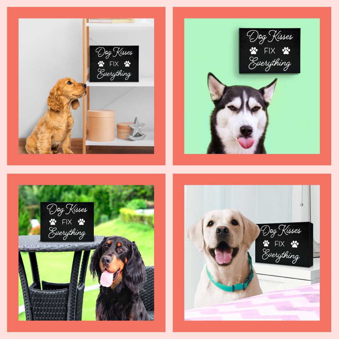 JennyGems Dog Kisses Fix Everything, 8x6 Box Sign, Dog Mom Gifts For Women, Dog Supplies, Dog Gifts, Dog Decor, Made in USA