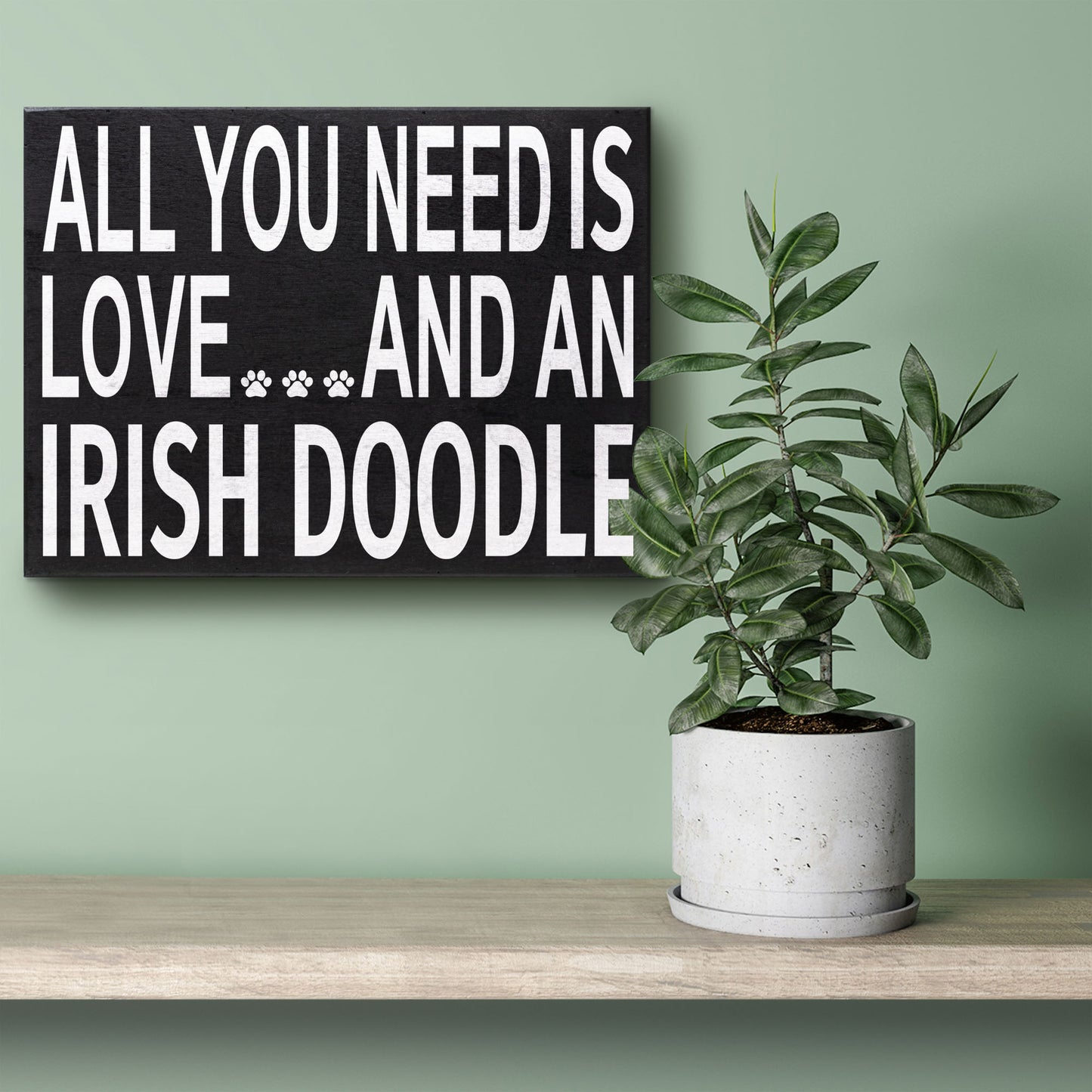 JennyGems All You Need is Love and an Irish Doodle Wooden Sign, Irish Doodle Gifts, Irish Doodle Dog, Shelf Decor and Wall Hanging, Made in USA