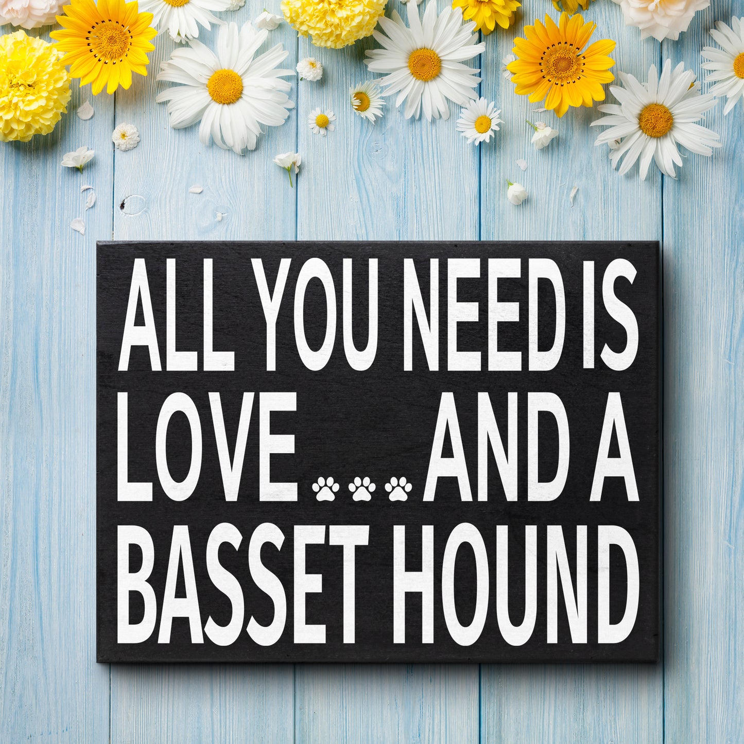 JennyGems - All You Need is Love and a Basset Hound- Wooden Stand Up Box Sign - Basset Hound Gift Series, Basset Hound Moms, Basset Hound Lovers, Shelf Knick Knacks
