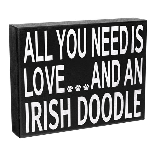 JennyGems All You Need is Love and an Irish Doodle Wooden Sign, Irish Doodle Gifts, Irish Doodle Dog, Shelf Decor and Wall Hanging, Made in USA
