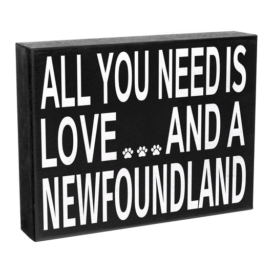 JennyGems All You Need is Love and a NewFoundland Dog | Wooden Stand Up Box Sign | Newfie Dog | New Foundland Gift Series | Newfie Moms