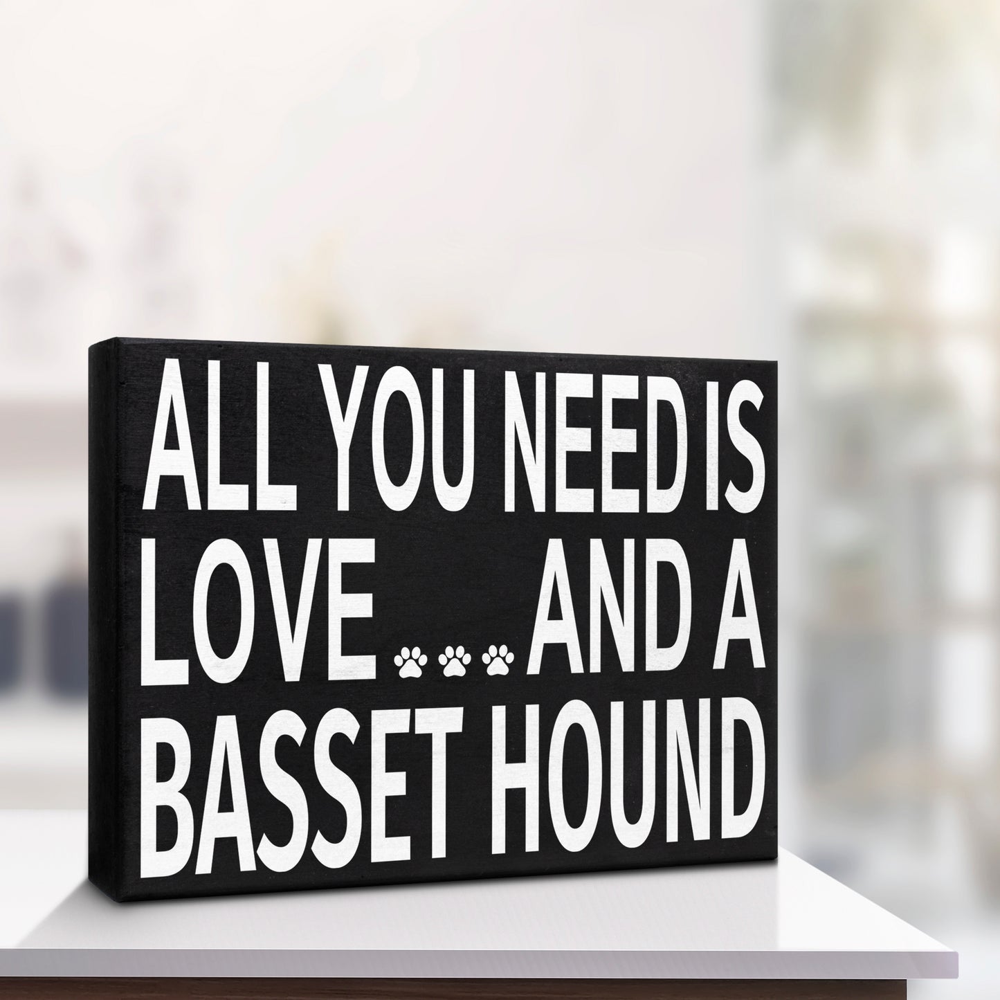 JennyGems - All You Need is Love and a Basset Hound- Wooden Stand Up Box Sign - Basset Hound Gift Series, Basset Hound Moms, Basset Hound Lovers, Shelf Knick Knacks